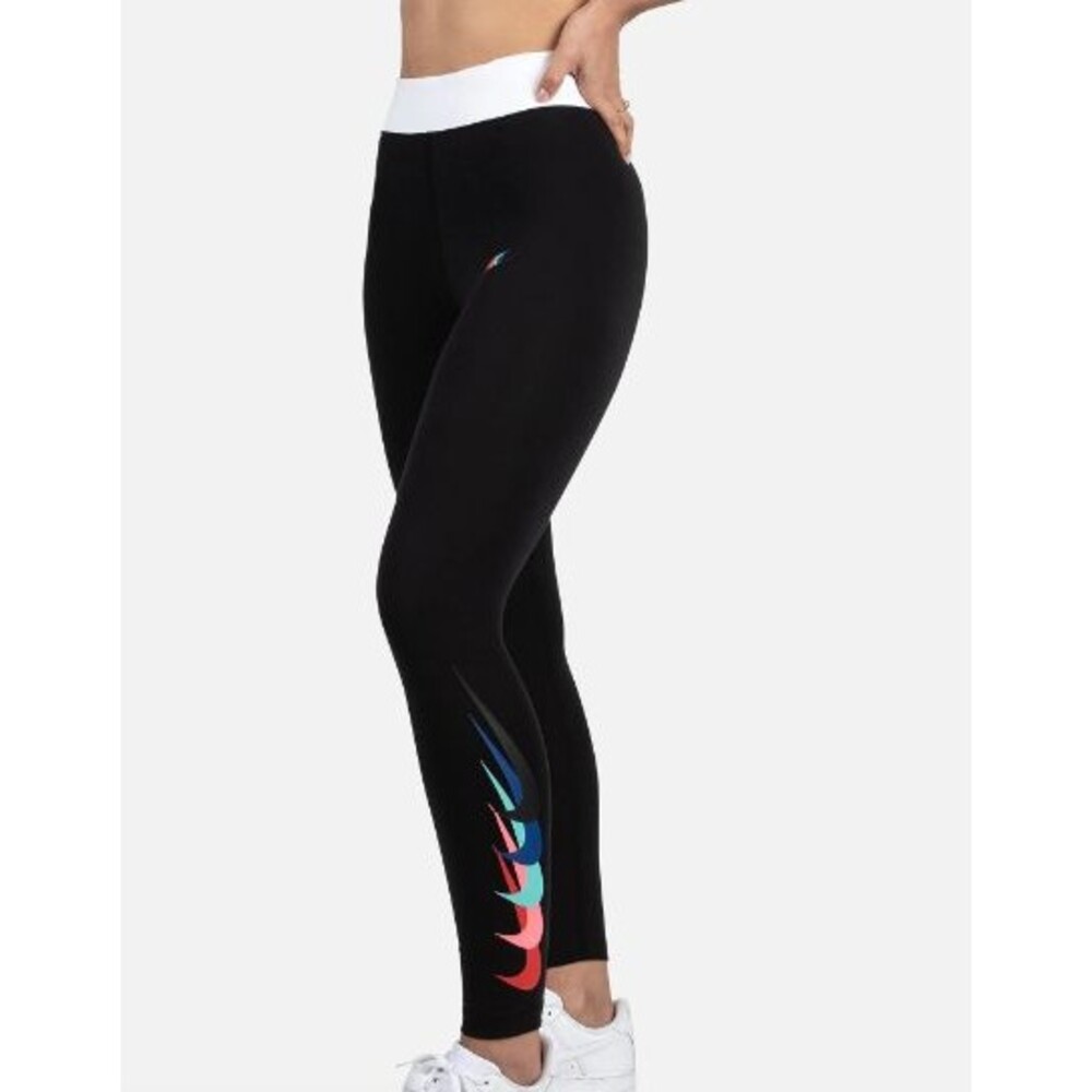 Nike Sportswear Essential Bold Leggings Womens XS Black Multi Swoosh DJ5347-010